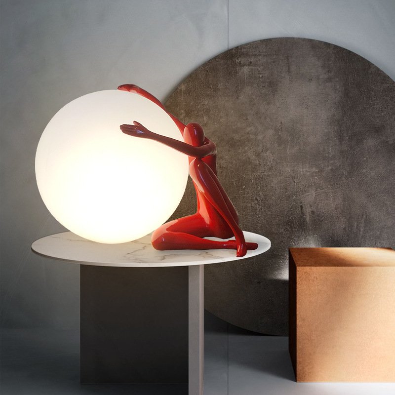 Kasanto Nordic Acrylic Ball Desks Lamp Resin Humanoid Arc Design Modern Led Room Night Lights For Home Decor Table Touch Lamps