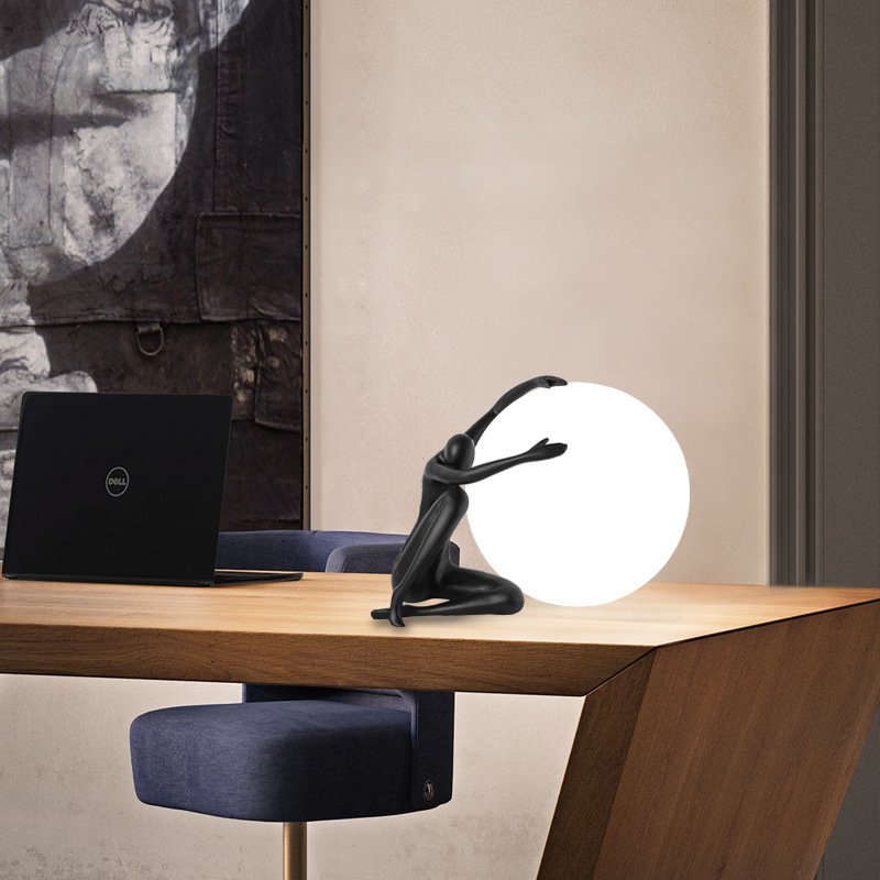 Kasanto Nordic Acrylic Ball Desks Lamp Resin Humanoid Arc Design Modern Led Room Night Lights For Home Decor Table Touch Lamps