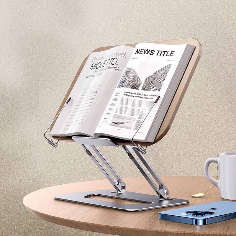 wooden Bookend walnut learning painting Multi-function height adjustable Folding metal holder Book Reading Stand for reading