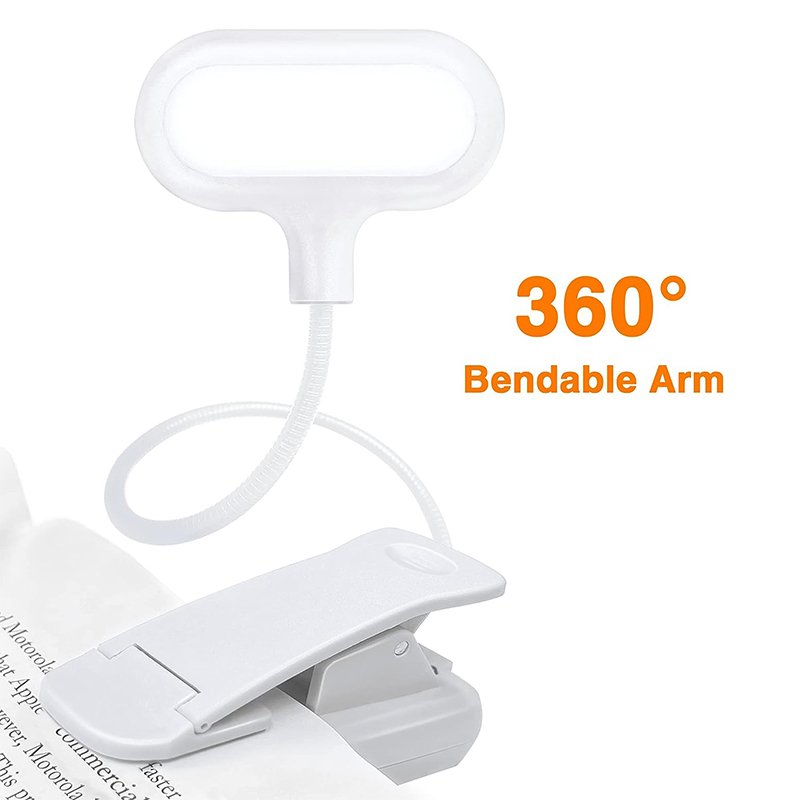 LOHAS White Clip On Read Light Book Lamp Flexible Portable USB Rechargeable Light Bed Reading Light for Book