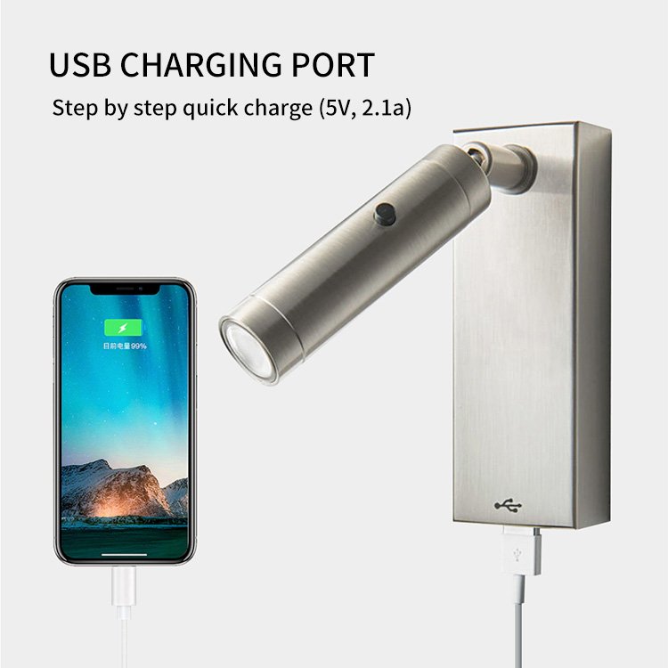 Cross-border spot USB mobile phone charging bedroom 3W bedside lamp hotel open mounted press switch LED reading wall lamp