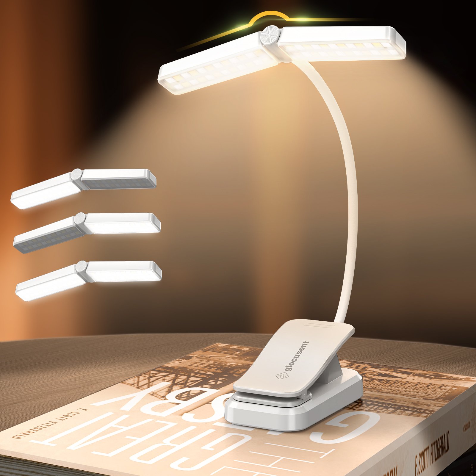 Customized Mini Clip Reading Light Usb Rechargeable Dual Row Of 24-Led Totaling 48-Led Book Light