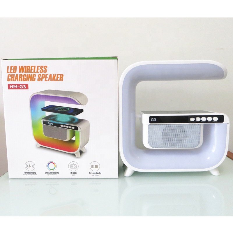 Lonvel New Design G Multi-function Wireless Speaker with Fast Wireless Charging Wake Up Lights G3 Speaker Rainbow Flashing Lamp