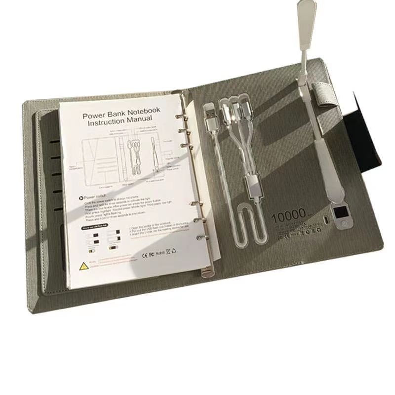 Multifunctional A5 PU Leather Wireless recharging Notebooks Rechargeable diary Customized Lighting Logo Power Bank Notebook