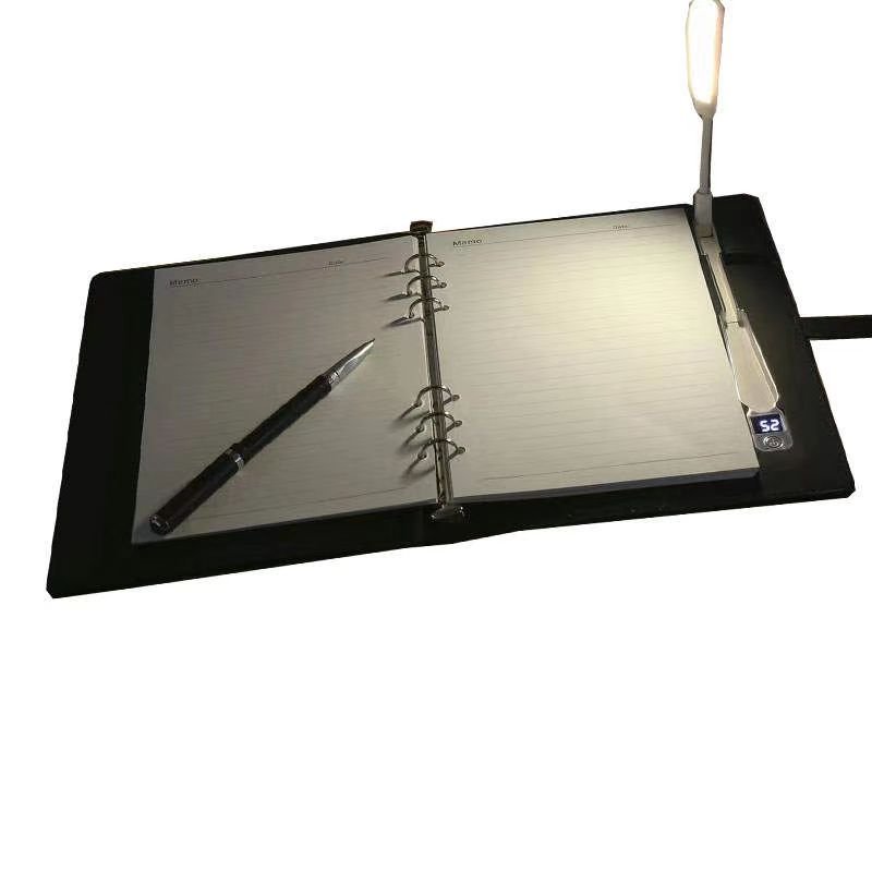 Multifunctional A5 PU Leather Wireless recharging Notebooks Rechargeable diary Customized Lighting Logo Power Bank Notebook