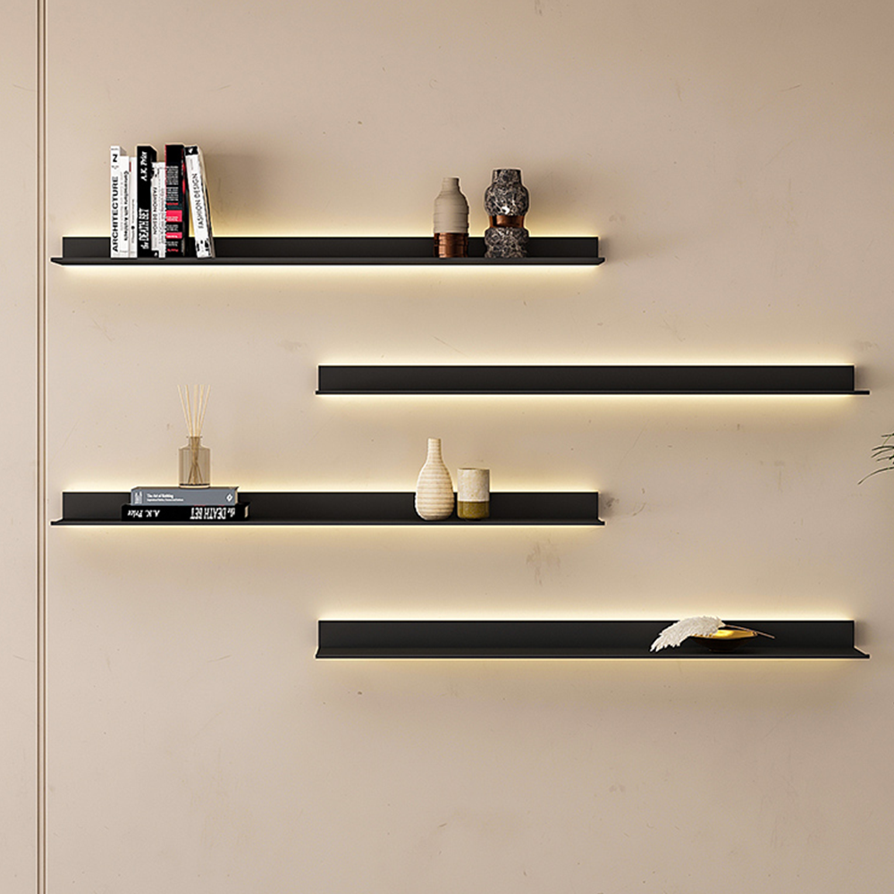 OEM Bathroom TV Living Room Black LED Metal L-Shaped Floating Shelves for Home Storage Organization Racks Shelf