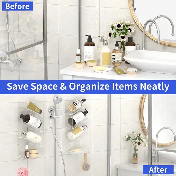 Clear acrylic stair shelf custom small wall mount acrylic bathroom shelf