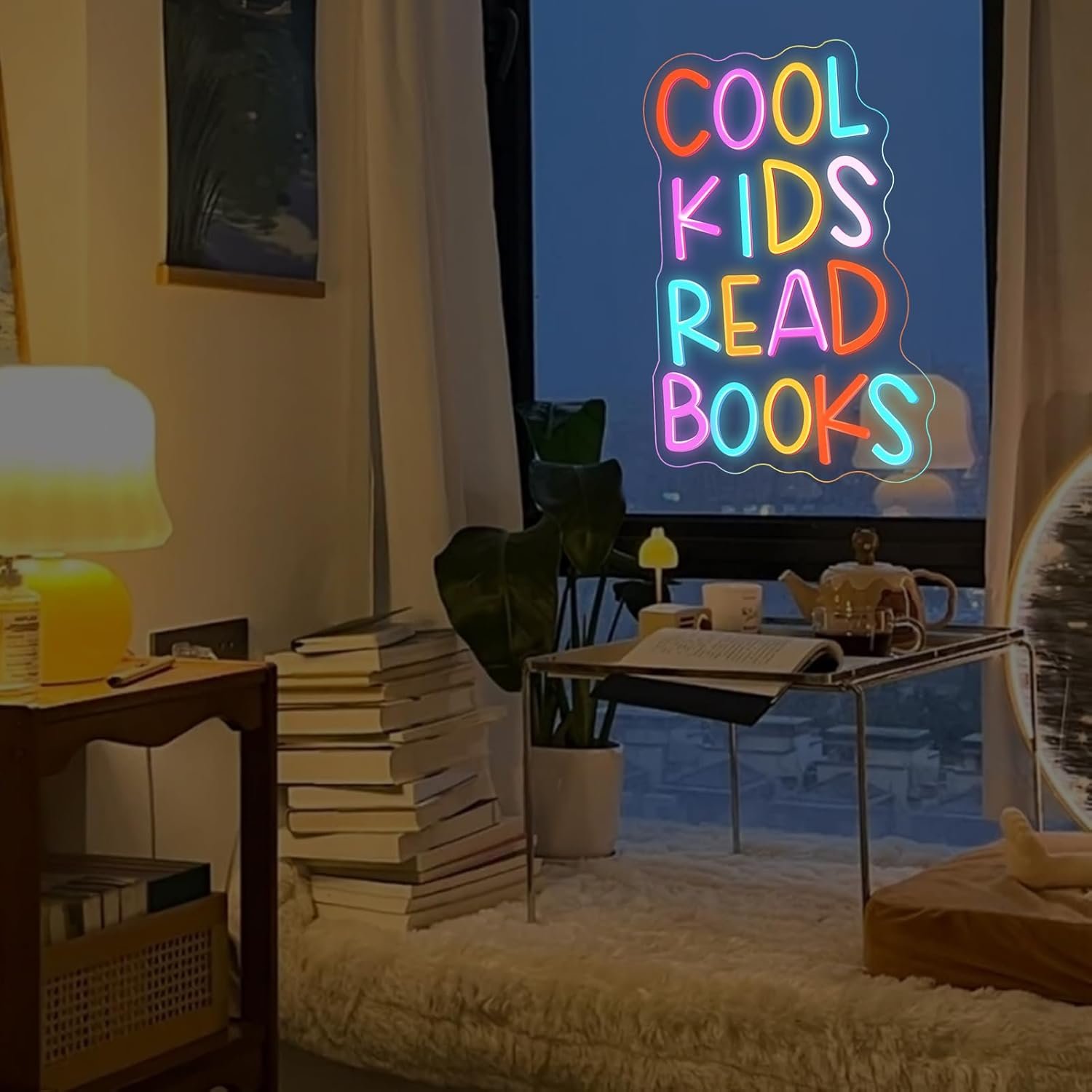 Tiger Rabbit Cool Children Reading Books Neon Light Signs Dimmable Switch Bedroom Decoration Reading Room Classroom Corner