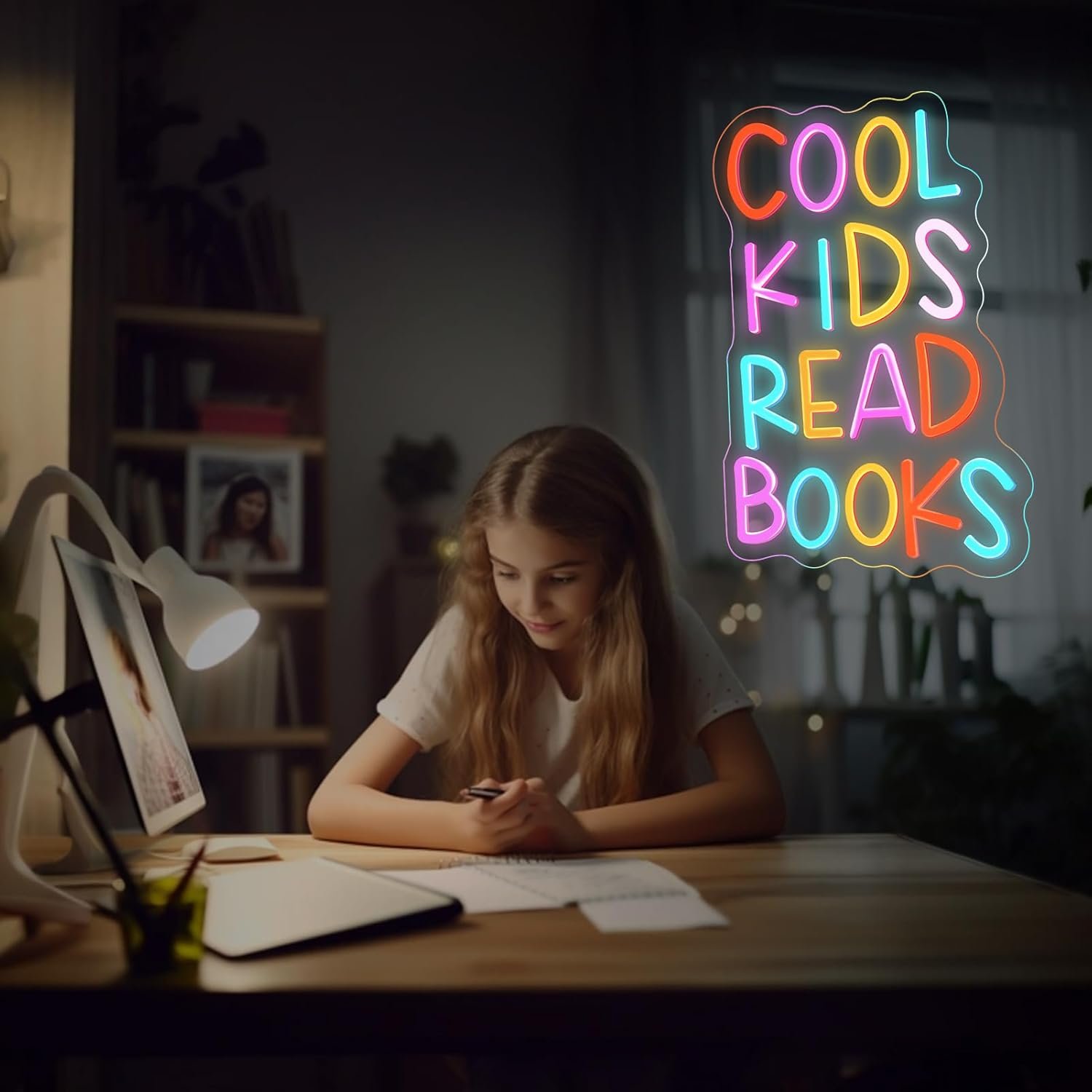 Tiger Rabbit Cool Children Reading Books Neon Light Signs Dimmable Switch Bedroom Decoration Reading Room Classroom Corner