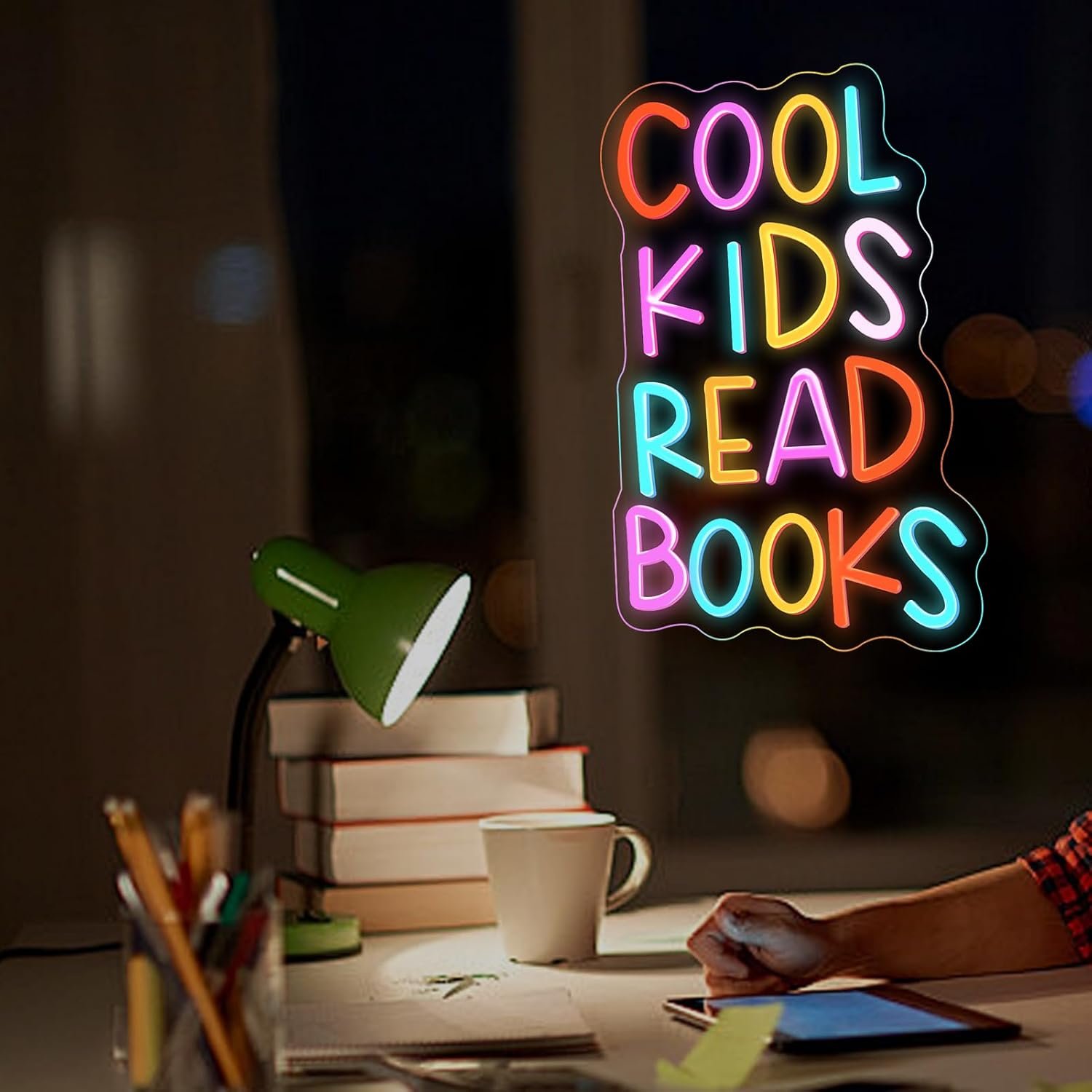 Tiger Rabbit Cool Children Reading Books Neon Light Signs Dimmable Switch Bedroom Decoration Reading Room Classroom Corner