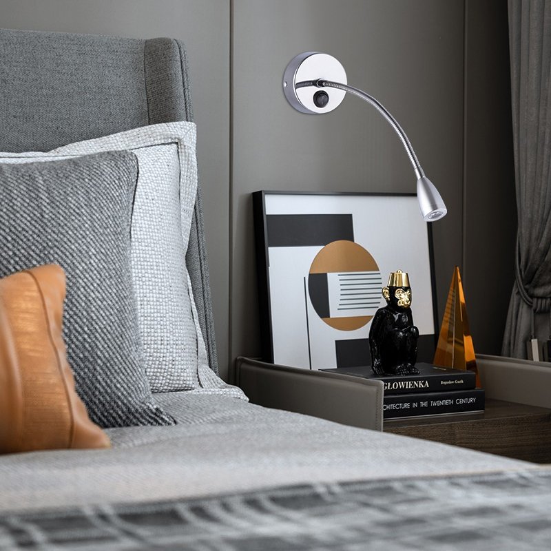 Wall Reading lamps Book Light for Reading in Bed LED Flexible Gooseneck Bed Lights Easy to Install silver wall light modern