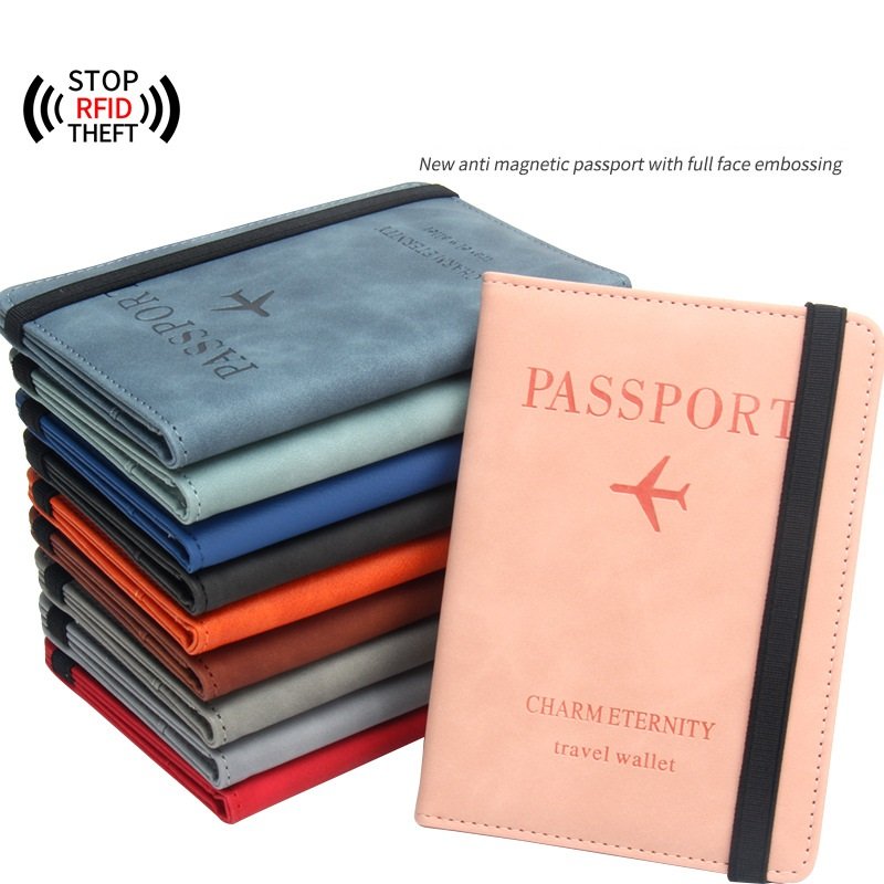 Custom RFID Anti Magnetic Strap Passport Cover Pu Passport Holder Purse Case For Bank Visa Id Card And Passport Book Protectors
