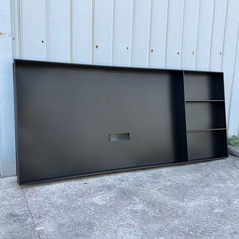 Customizable Sizes Available Wall Metal And Wood Book Shelves With TV Unit Can Be Added With Light Strip For Less Space