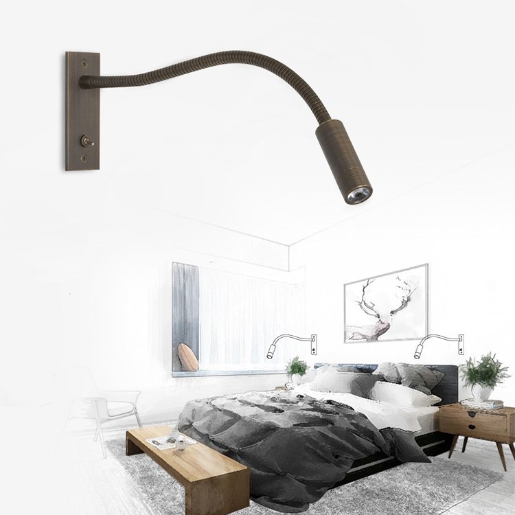 Hotel decoration recessed metal hose wall lamp with switch bedroom head led reading hose spotlights