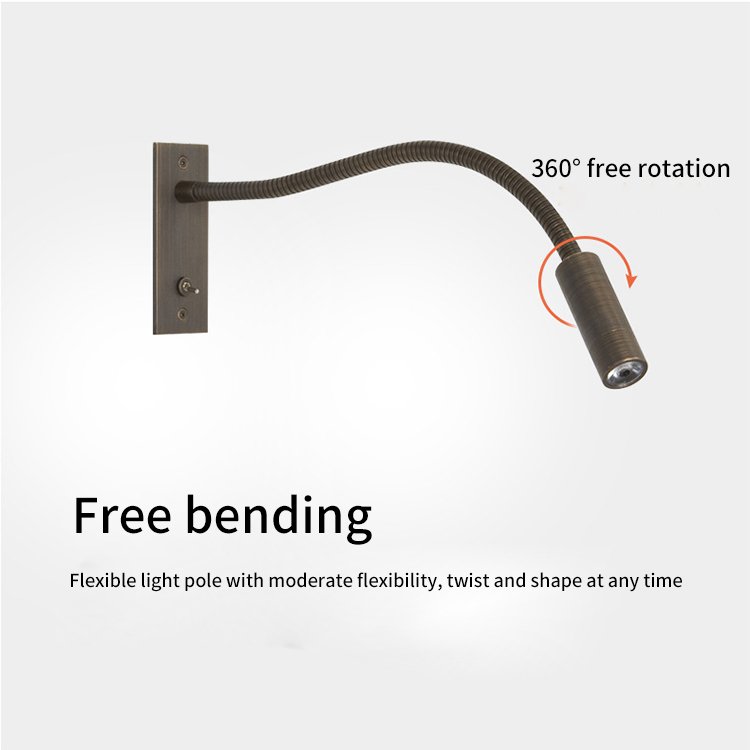 Hotel decoration recessed metal hose wall lamp with switch bedroom head led reading hose spotlights