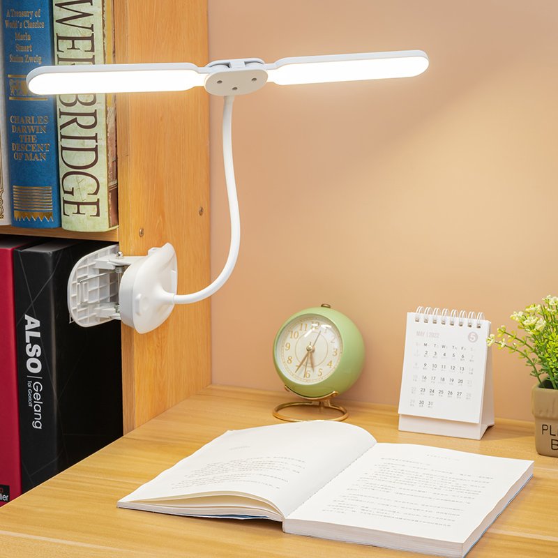 Modern Double Head Clip Lighting Desk Lamp Study Eye Care Flexible Neck Touch Control Reading Book Light LED Clip Table Lamp