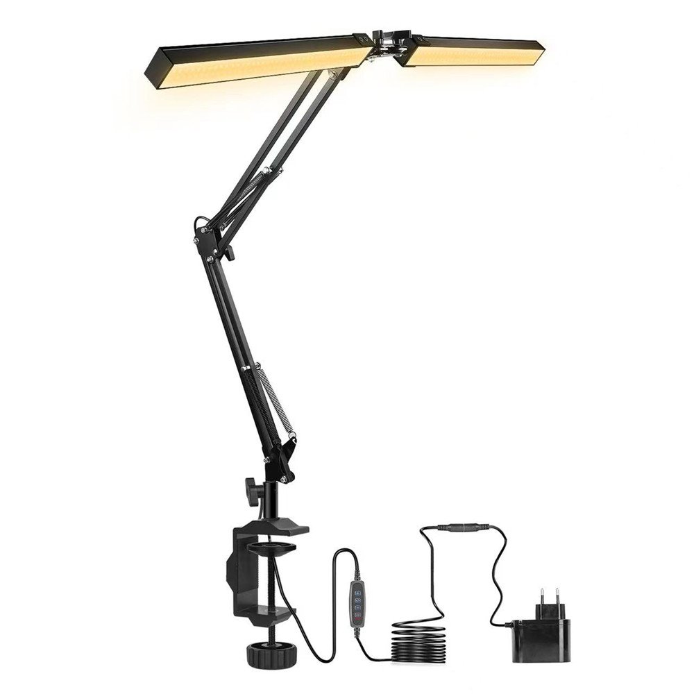 USB Clip-on Metal Modern Table Lamp, Eye-Care Dimmable Reading Light, Swing Arm LED Desk Lamp with Clamp