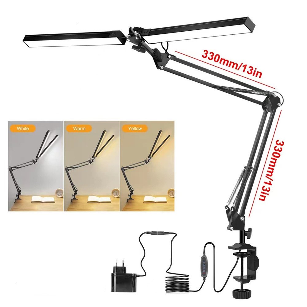 USB Clip-on Metal Modern Table Lamp, Eye-Care Dimmable Reading Light, Swing Arm LED Desk Lamp with Clamp