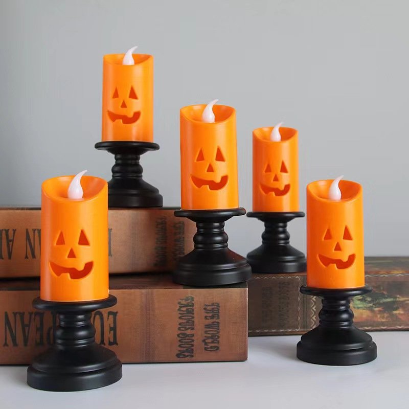 Halloween Pumpkin LED Electronic Candle Lamp Creative Oil Lamp Nightlight New Wind Decorative Candlestick Ornament Night Lights