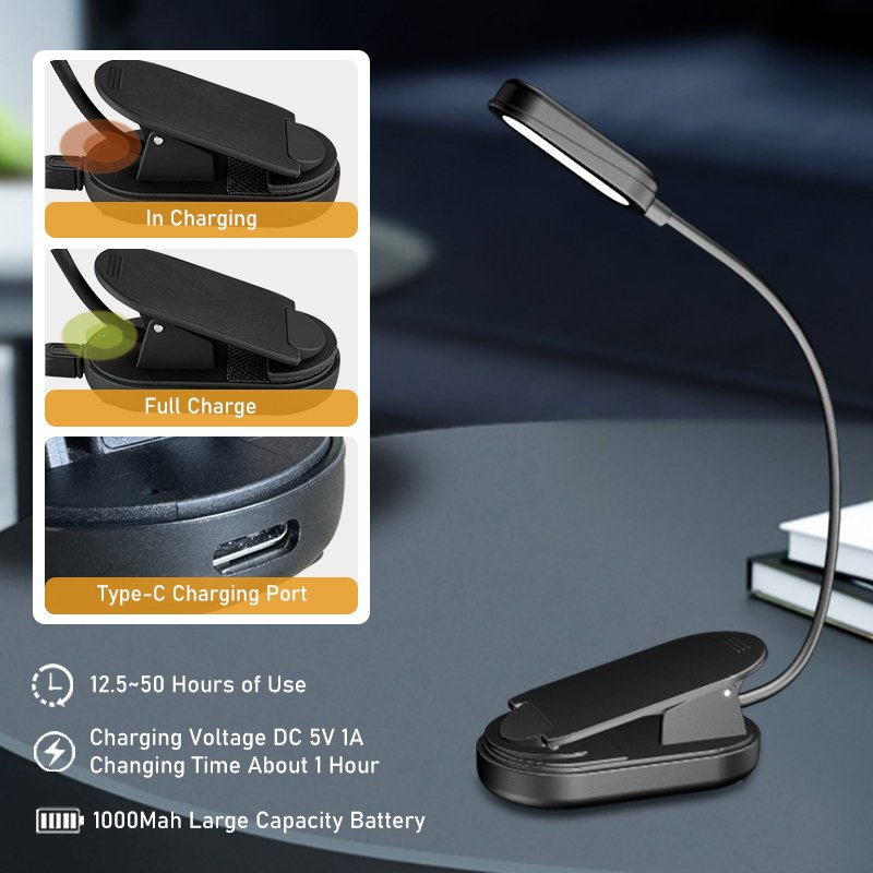 Clip on Foldable Smart Rechargeable Amber No Blu-ray Reading led book light