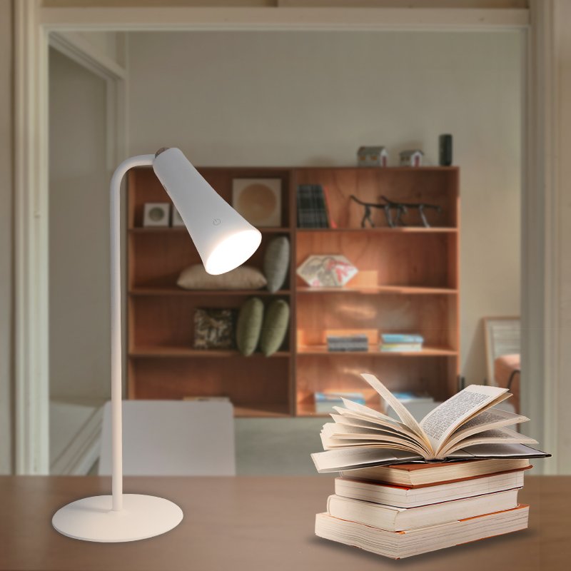 3 In 1 simple adjustable white metal led table lamp desk light for study home office