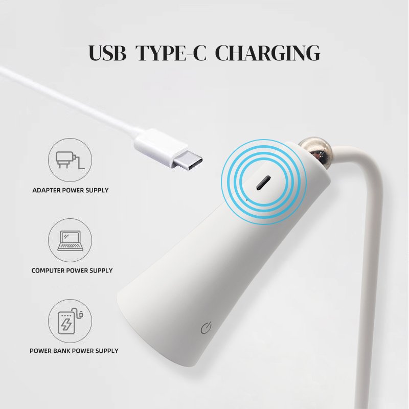 3 In 1 simple adjustable white metal led table lamp desk light for study home office