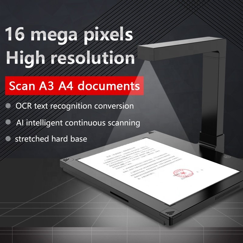High Resolution 16MP A3 Portable Usb Ocr Book Document Camera Scanner With Multi Language Software