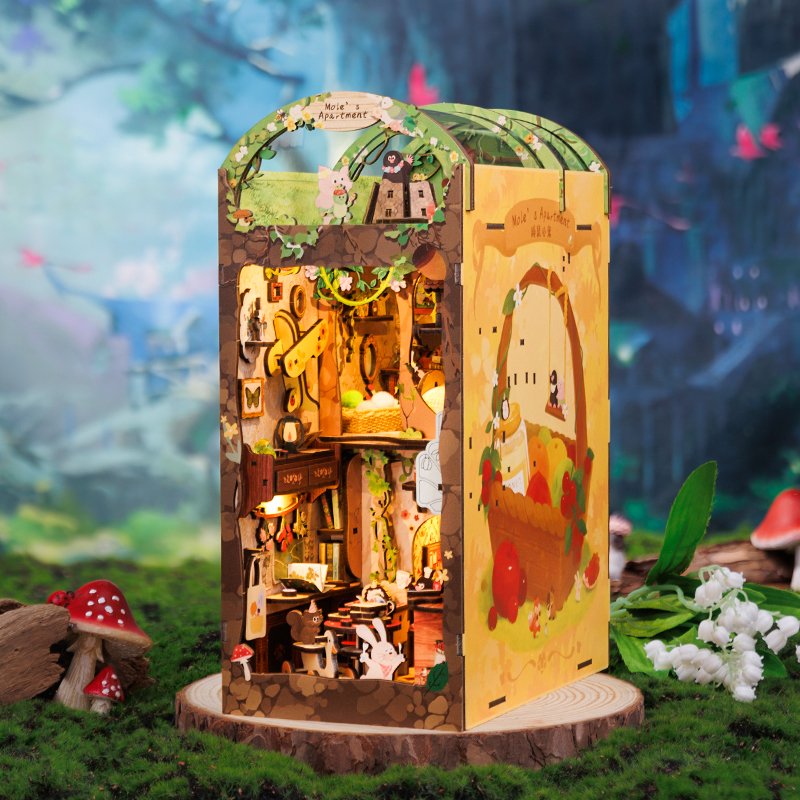 CuteBee 3D Wooden Puzzle Flower Forest Concert Handmade Craft Dollhouse with Light Building Model Doll House for Girls Book nook