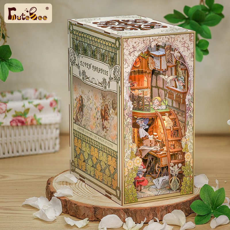 CuteBee 3D Wooden Puzzle Flower Forest Concert Handmade Craft Dollhouse with Light Building Model Doll House for Girls Book nook
