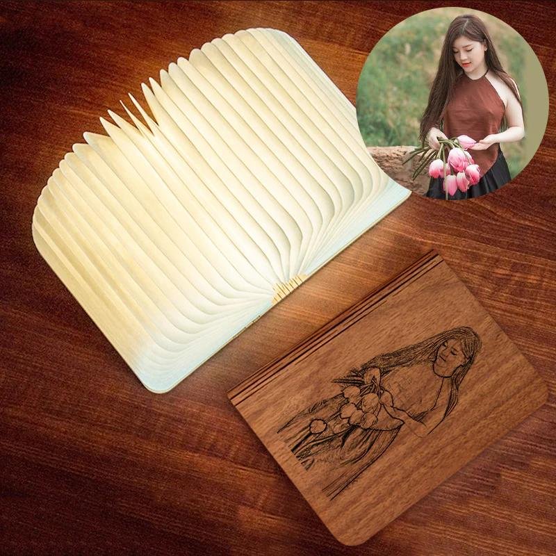 Gift Items/Cute Night Light Novelty Custom Wooden Engraved LED Book Light Folding Book Shape Lamp