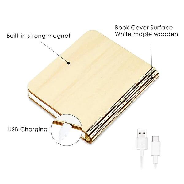 Gift Items/Cute Night Light Novelty Custom Wooden Engraved LED Book Light Folding Book Shape Lamp