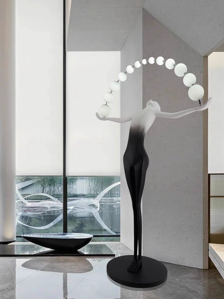 interior resin led standing lighting sculpture manufacture modern human body abstract art man sport indoor decor floor lamps