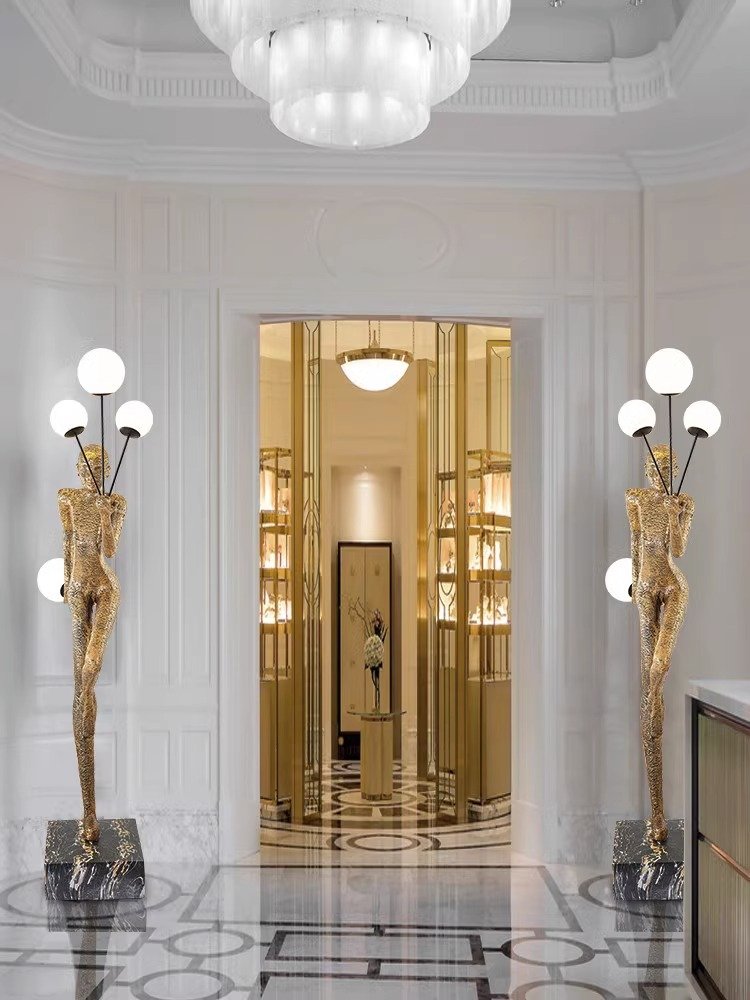 interior resin led standing lighting sculpture manufacture modern human body abstract art man sport indoor decor floor lamps