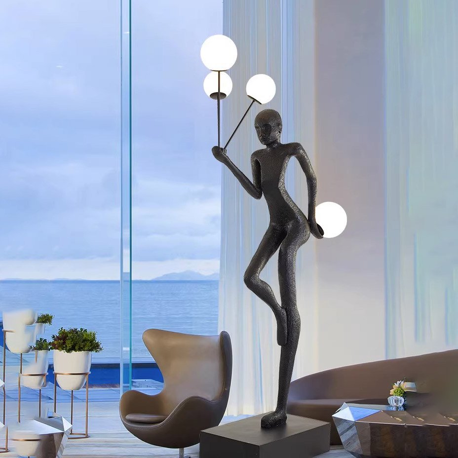 interior resin led standing lighting sculpture manufacture modern human body abstract art man sport indoor decor floor lamps