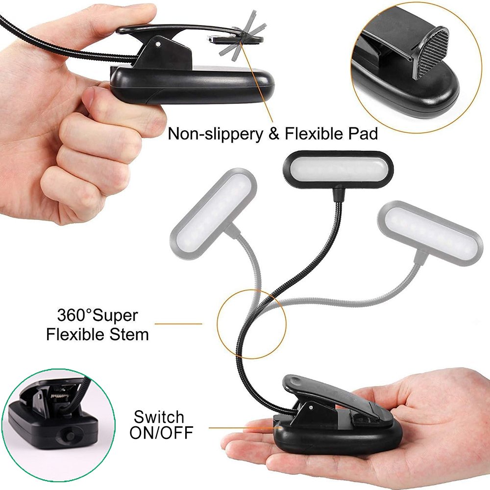Senya-Pro 5 LED Light AAA Battery Operated 30 Lumen Flexible Clip Reading Lamp in Bed and Portable Travel LED Book Light