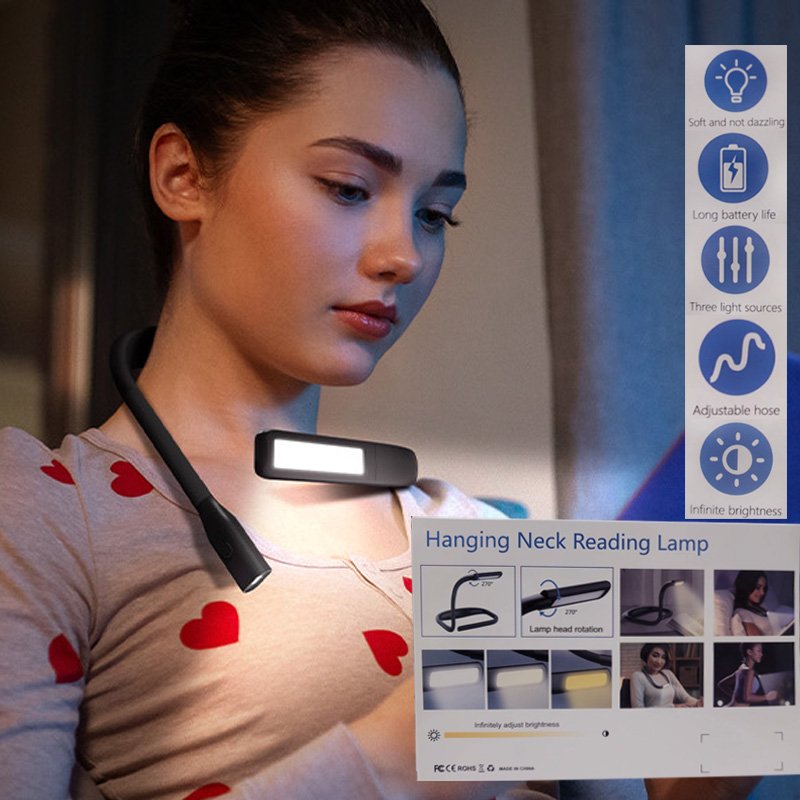 Neck reading light book lovers gift, rechargeable 2000mAh 10-80 hours eye friendly book light, birthday Christmas socks