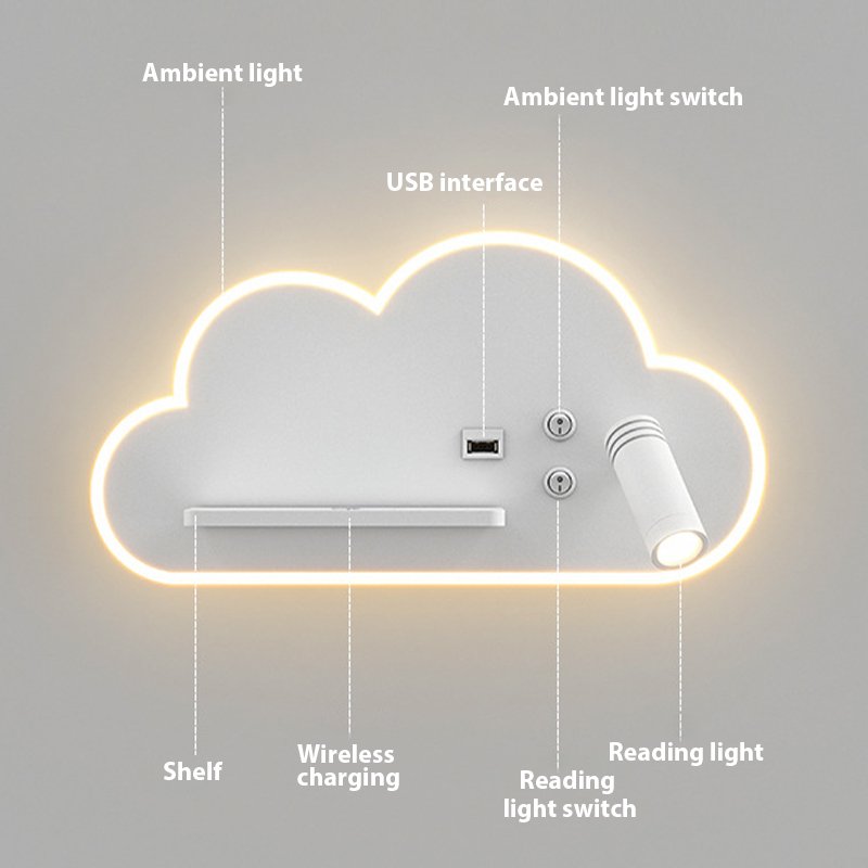 Bedside Study Reading Lamp Multifunctional Cloud Usb Wall Lamp Sconces Led Book Lamp Wall Night Light Fixtures With Switch