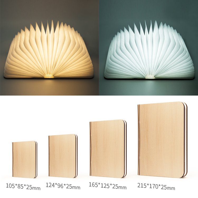 Colorful Light Wood Table Lamp Led Chargeable Night Light Folding Book Lamp For Gifts