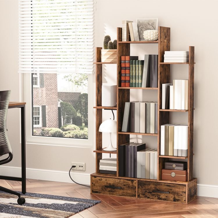 Wholesale Wood Bookcases & Bookshelves, HOOBRO Brand Wooden Bookcase & Bookshelf, Industrial Style Book Case Shelf Home Office