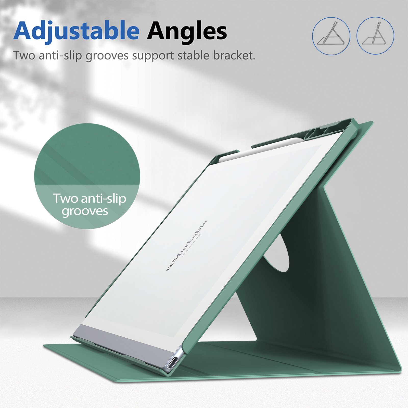 NET-CASE Case for Remarkable 2 Paper Tablet- Multi-Viewing Adjustable Folding Book Folio Cover - with Built-in Pen Holder