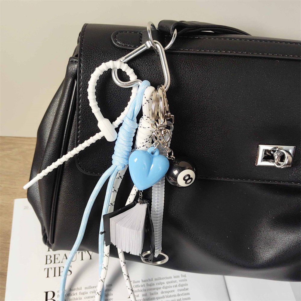 2024 New Punk Girl Series Light Blue Heart Keyring Women Bag Charm Decoration Bible Book Pendant Braided Rope Smile Keychain