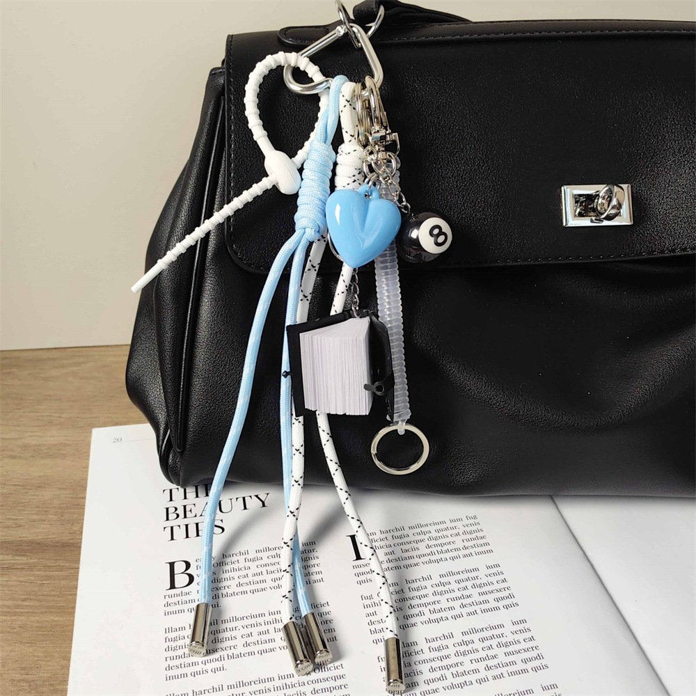 2024 New Punk Girl Series Light Blue Heart Keyring Women Bag Charm Decoration Bible Book Pendant Braided Rope Smile Keychain