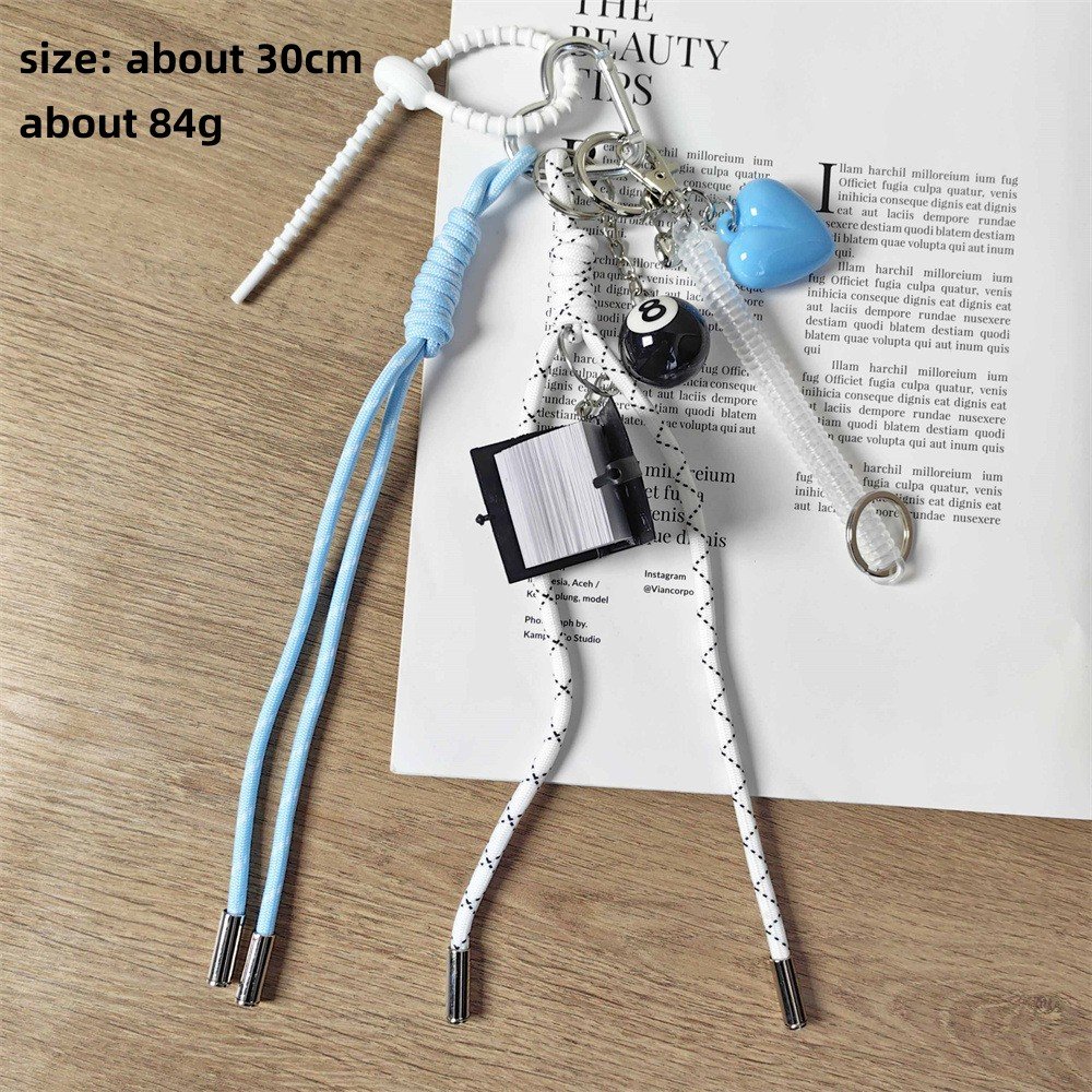 2024 New Punk Girl Series Light Blue Heart Keyring Women Bag Charm Decoration Bible Book Pendant Braided Rope Smile Keychain