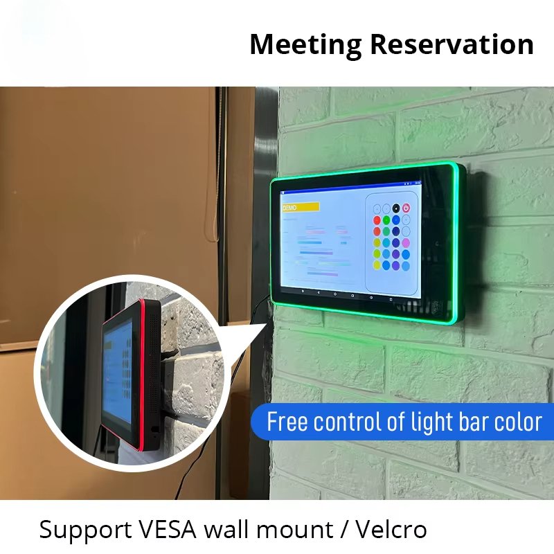 Wall mount 10 inch capacitive touch POE Surrounding LED Light Bar Booking System Meeting room android tablet industrial