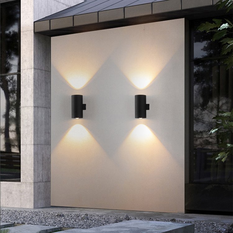 Simple European outdoor single head double head cylindrical LED wall washing lamp rain proof garden wall lamp