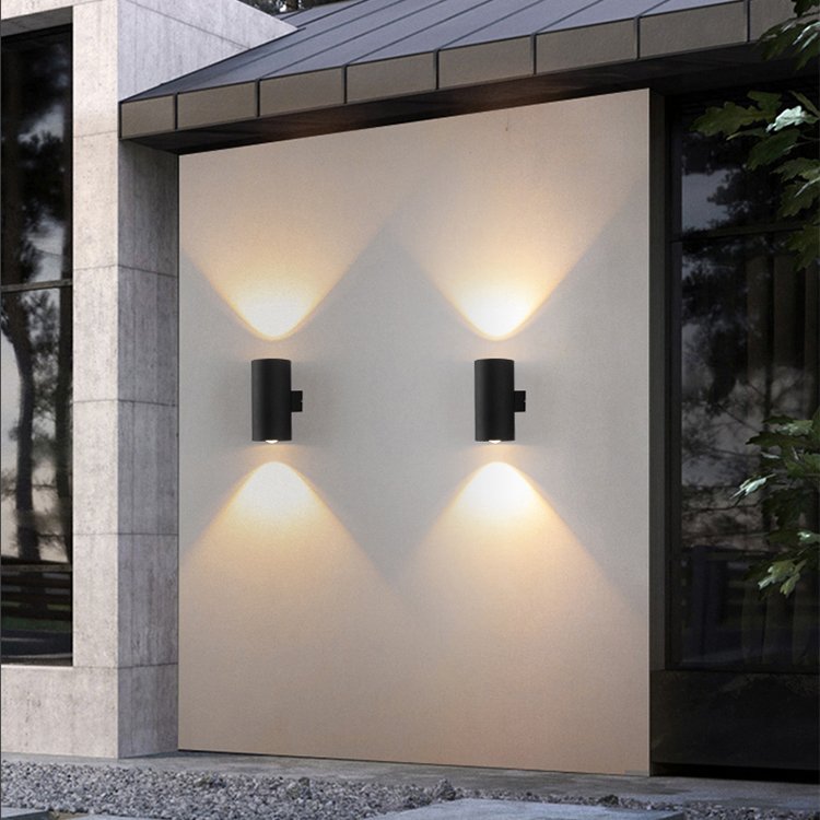 Simple European outdoor single head double head cylindrical LED wall washing lamp rain proof garden wall lamp