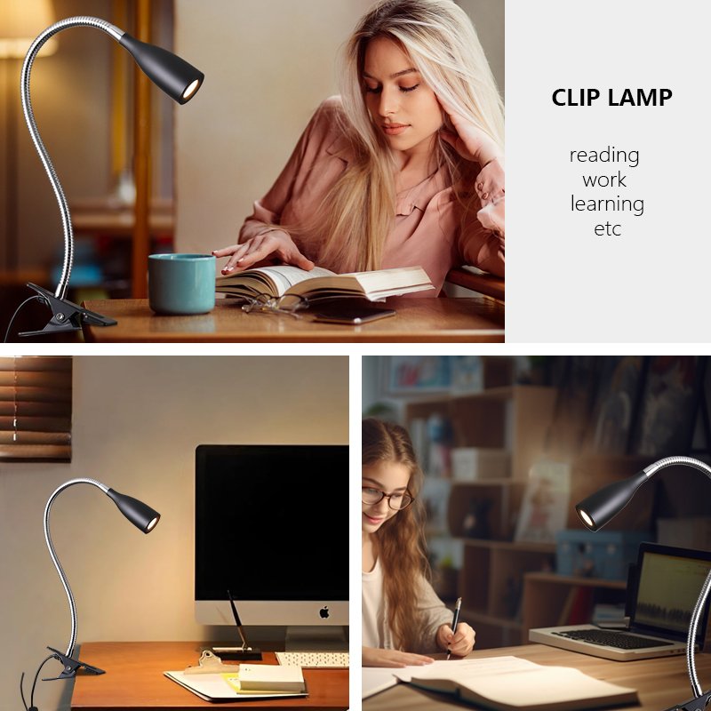 Factory direct sales LED Desk Lamp with Clamp Flexible Gooseneck Arm clip lamp Clip on Desk Bed Headboard and Computers
