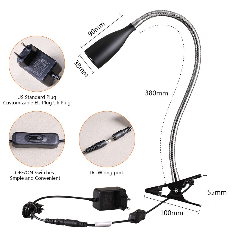 Factory direct sales LED Desk Lamp with Clamp Flexible Gooseneck Arm clip lamp Clip on Desk Bed Headboard and Computers