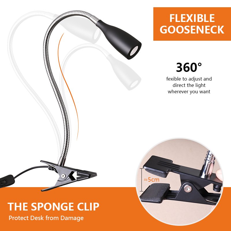 Factory direct sales LED Desk Lamp with Clamp Flexible Gooseneck Arm clip lamp Clip on Desk Bed Headboard and Computers