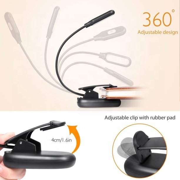 Dimmable Led Reading Light Usb Rechargeable Clip Book Light for Reading In Bed Mini Portable Amber Reading Lamp for Travel